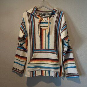Senor Lopez Baja Hoodie Large Striped Cotton Blend 90s Beach Pullover